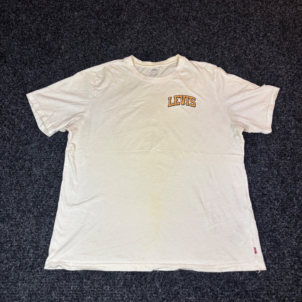 Levis Mens Relaxed Fit Graphic T-Shirt Cream Gold Arched Logo Size Large